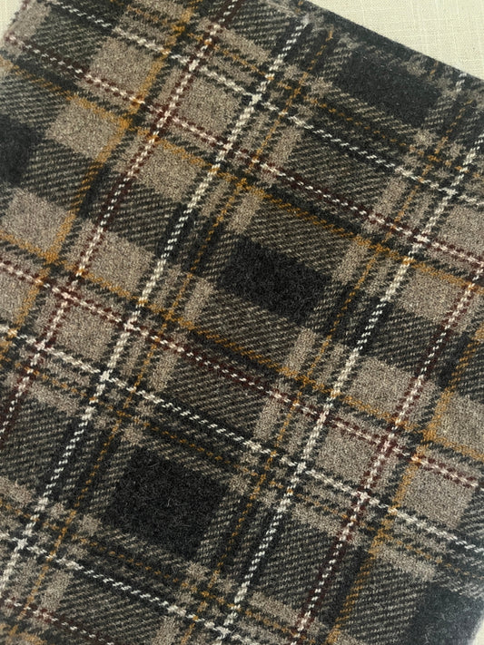 Closeup of Pendleton plaid in gray and tan