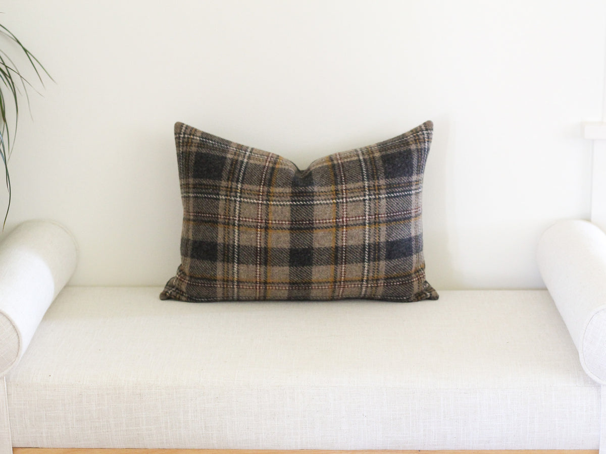Taupe/Charcoal Plaid Pillow Cover - 14"x20"